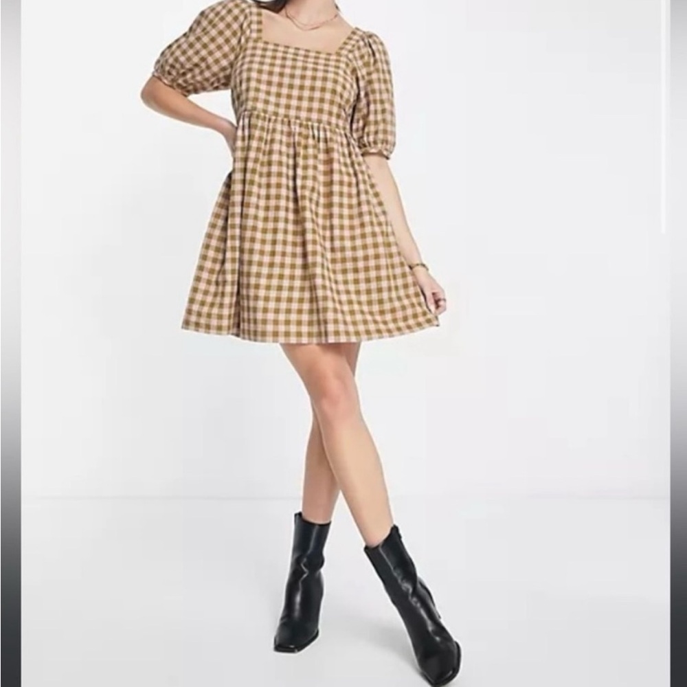 Maxwell pink and brown gingham dress